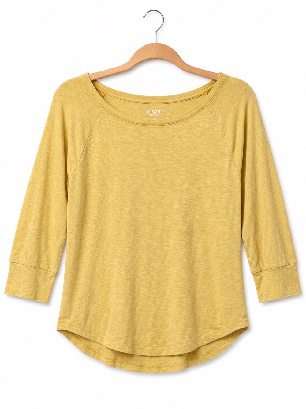 Mossimo Supply Co Yellow Heathered Raglan 3/4 Sleeve Tee Top Medium - Picture 3 of 5